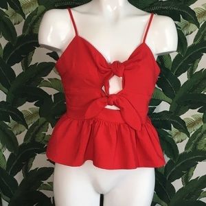 JOA La Red Tie-Front Peplum Crop Tank S Women's Sml